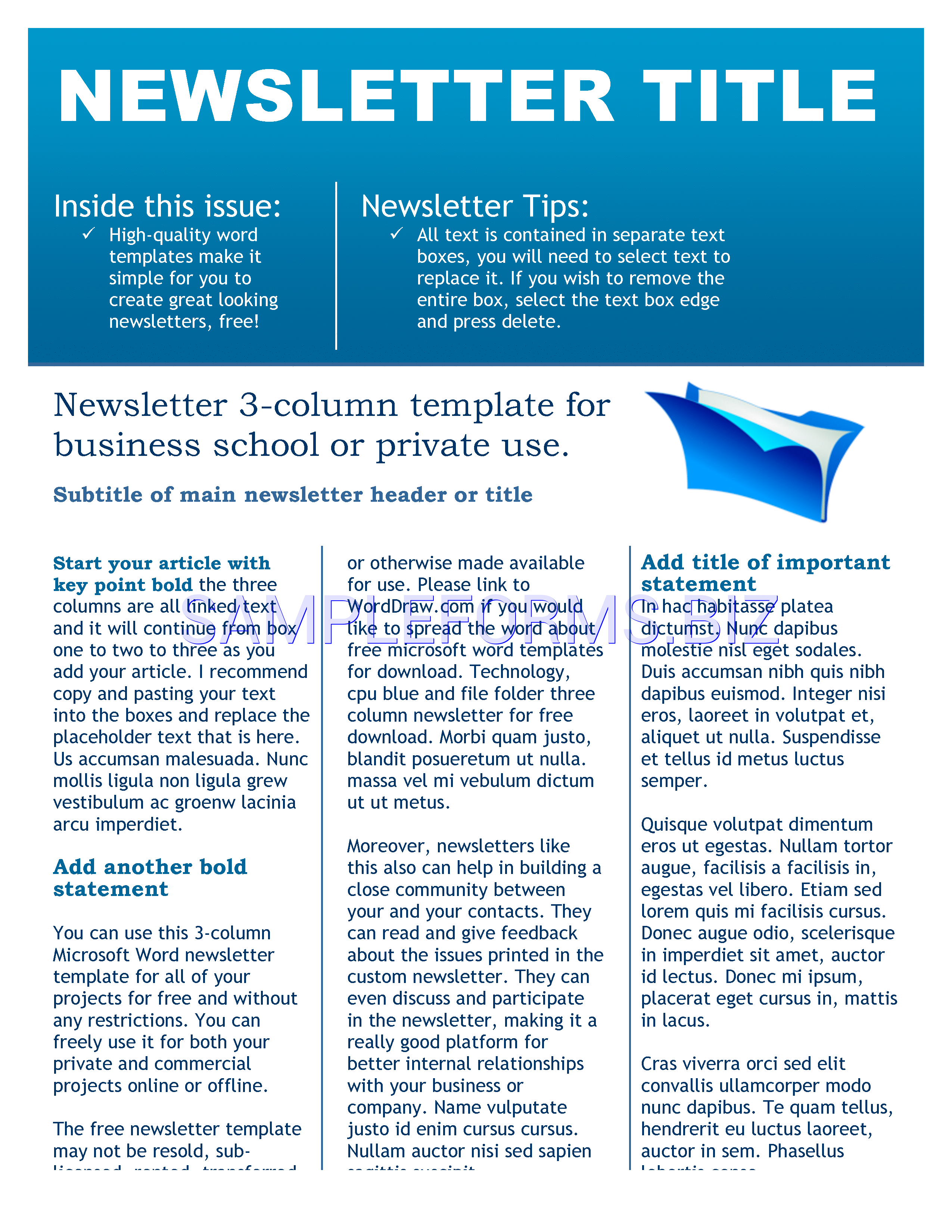 Preview free downloadable Business Newsletter Template 2 in PDF (page 1)